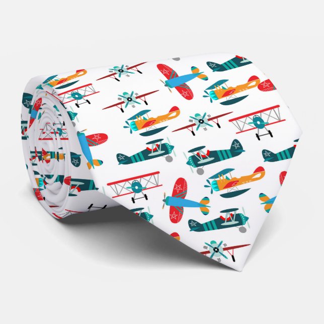 Cravate vintage retro airplane pattern (Roulé)