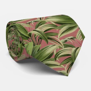 Cravate Vintage Tropical Palm Botanique Rose d'aquarelle
