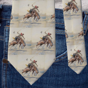 Cravate Vintage Western Cowboy Sur Bucking Horse