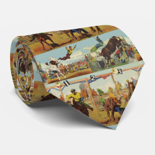 Cravate Vintage Western Rodeo Événements Cowboys Horses Bu