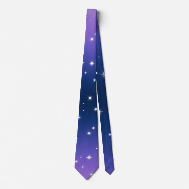 Cravate Violet Déclinent de nuit avec motif des étoiles sc (Devant)