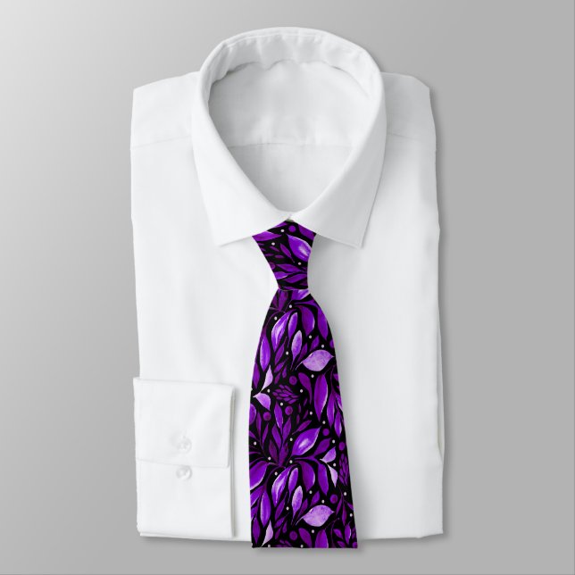 Cravate Violet Dream - Botanique noire et violette (Attaché)