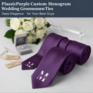 Cravate Violet prune Mariage personnalisé avec monogramm