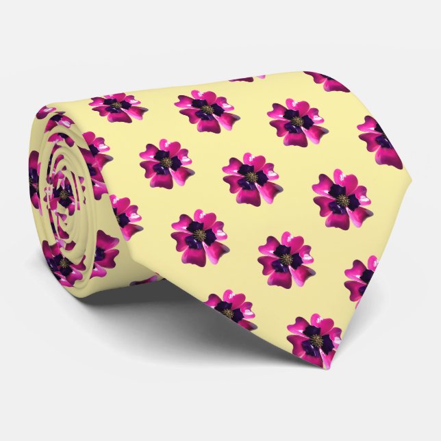 Cravate Violet violet Fleurs Mode Beurre Jaune tendance (Roulé)