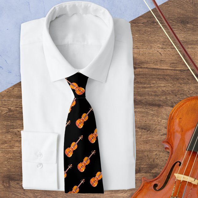 Cravate Violon Motif instrument de musique musique musique (A stylish tie for classical music lovers, with pattern of violins on a black background)