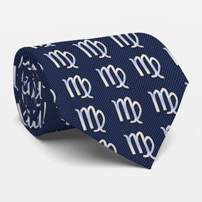 Cravate Virgo Sign on Blue Carbon Fiber Print Style (Roulé)