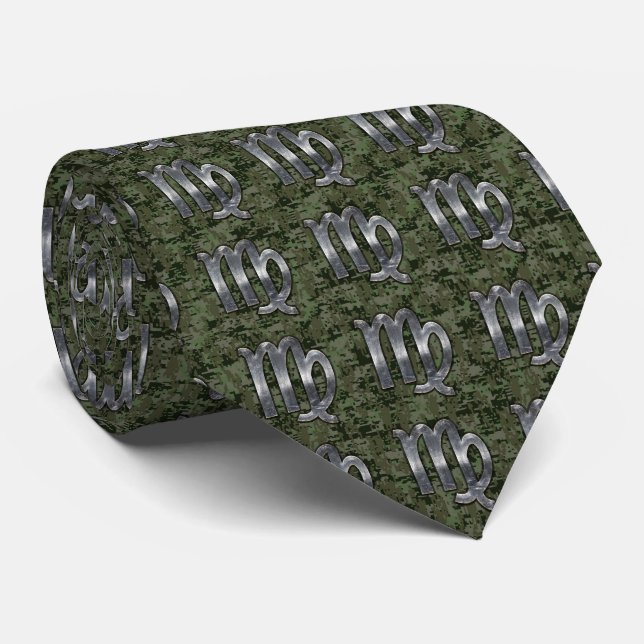 Cravate Virgo Zodiac Sign on Military Green Digital Camo (Roulé)