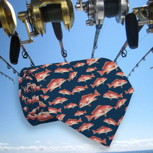 Cravate Vivaneau Rouge Motif Pêcheur en Eau Salée Bleu Mar