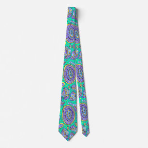 Cravate Vivid Aqua et Purple Paisley Neck Tie