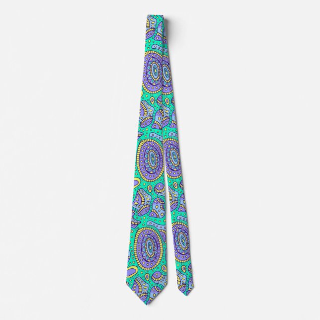 Cravate Vivid Aqua et Purple Paisley Neck Tie (Devant)