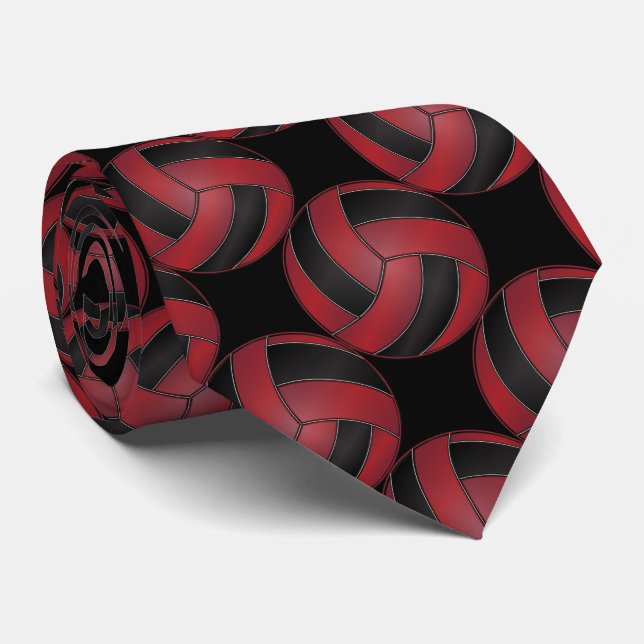 Cravate Volley-ball noir et rouge foncé (Roulé)