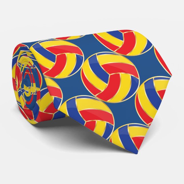 Cravate Volley-ball Sportball Blue, Yellow, Red et Gold Tr (Roulé)