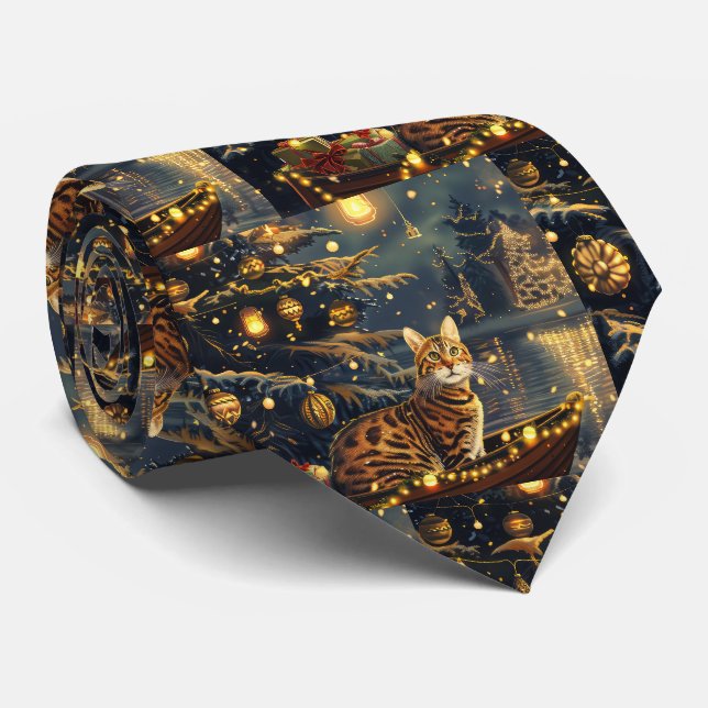Cravate Voyage de fête de Noël du chat du Bengale (Roulé)