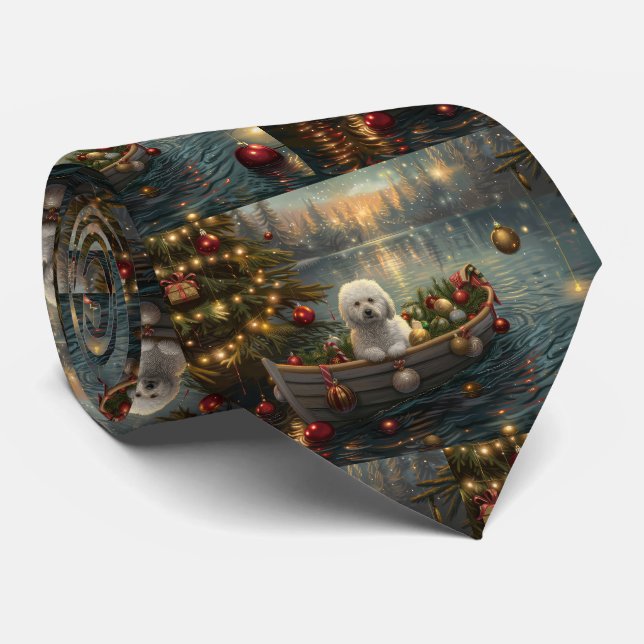 Cravate Voyage de Noël festif du Bichon Frisé (Roulé)