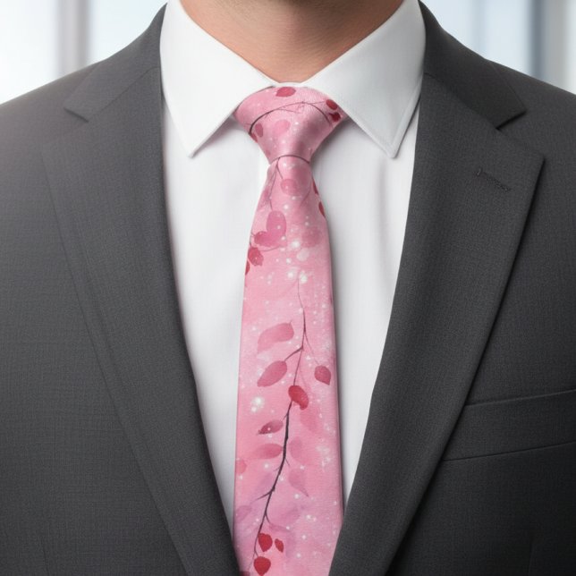 Cravate Watercolor Abstract Vines with Pink Background (Créateur téléchargé)