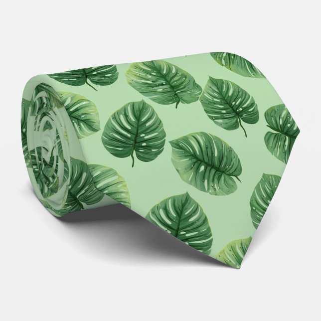 Cravate Watercolor Monstera Leaf Pattern (Roulé)