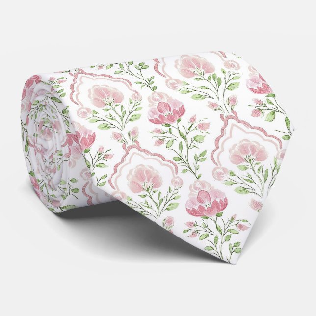 Cravate Watercolor pink flowers neck tie (Roulé)