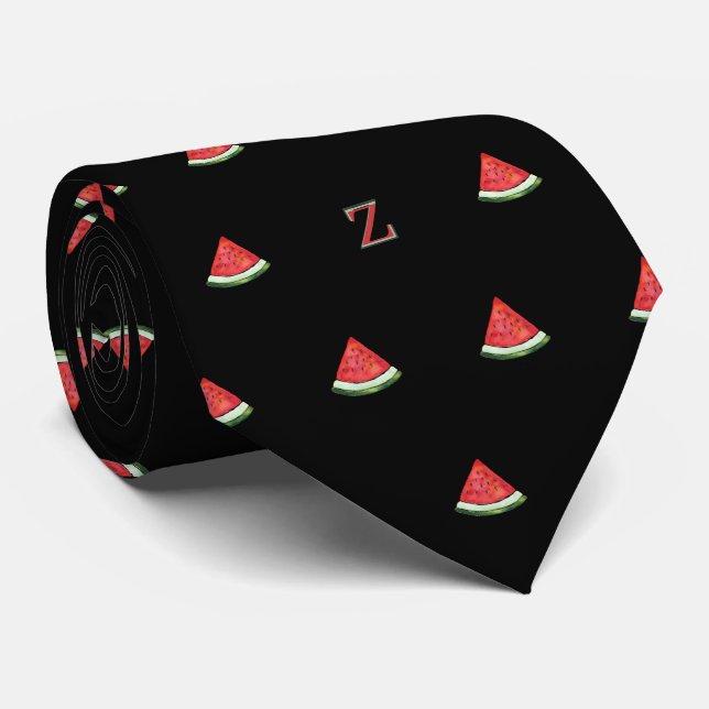 Cravate Watercolor Watermelon Slice Monogramme initial Noi (Roulé)