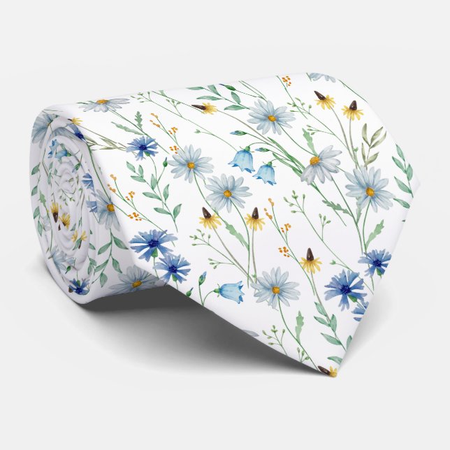 Cravate Watercolor Wildflower Meadow Floral Pattern  (Roulé)