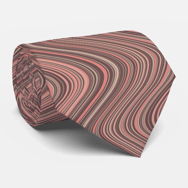 Cravate Wavy Lines in Light Brown and Pink (Roulé)
