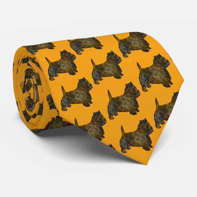 Cravate West Highland Westie Silhouette Halloween orange (Roulé)