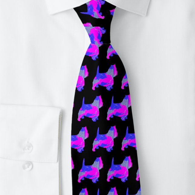 Cravate West Highland Westie Terrier rose Silhouette noire (West Highland White Terrier / Westie dog silhouette pattern on black tie)
