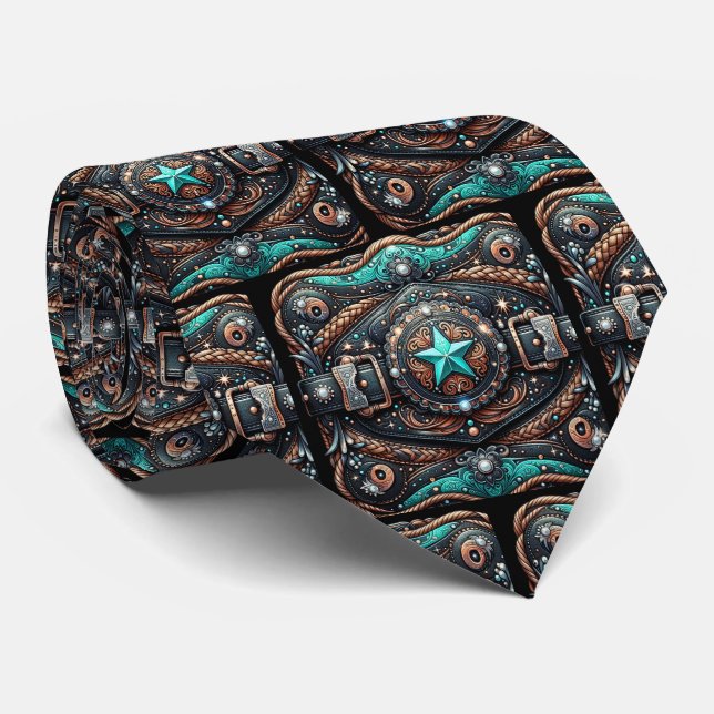 Cravate Western Belt Buckest Shape Turquoise Black (Roulé)