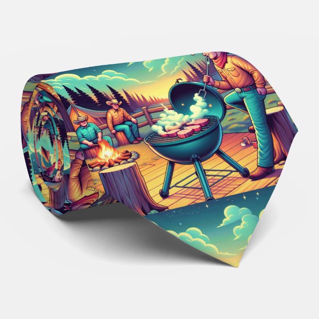 Cravate Western Cookout Cowboys Grill Party (Roulé)