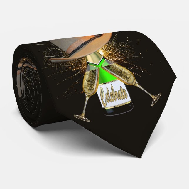 Cravate Western Cowboy Casquette Champagne Feu d'artifice  (Roulé)