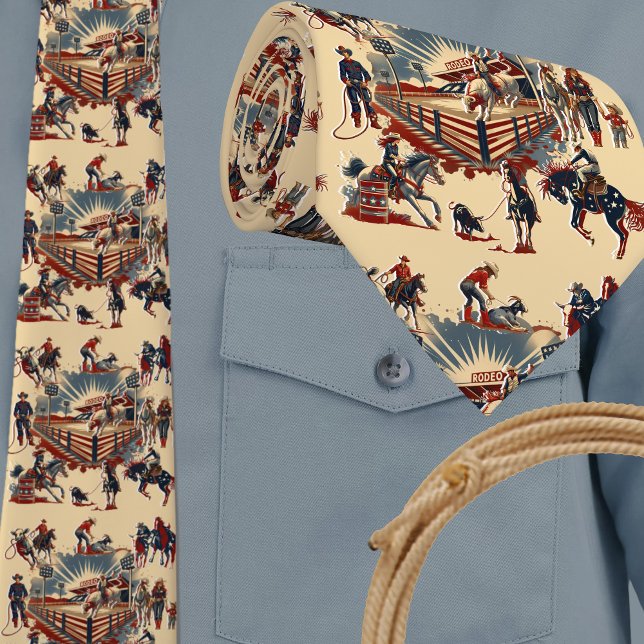 Cravate Western Rodeo Arena Cowboy Cowgirl Rodeo Événement (Western Rodeo Events Rodeo Arena with Cowboys Cowgirls Horses Steers Bulls Calves in action.)