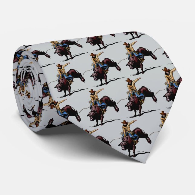 Cravate Western Rodeo Bull Riding Mens Necktie (Roulé)