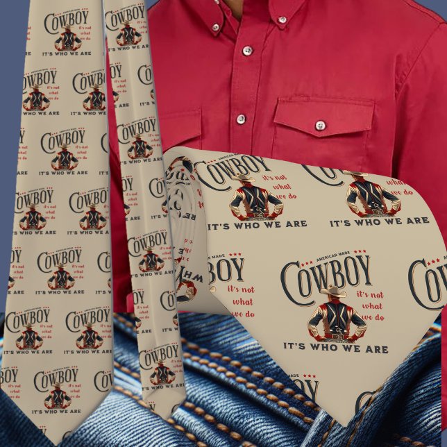 Cravate Western Rodeo Cowboy Bucking Horse C'est qui nous  (Western Rodeo Cowboy Men's Necktie with Cowboy Quote)