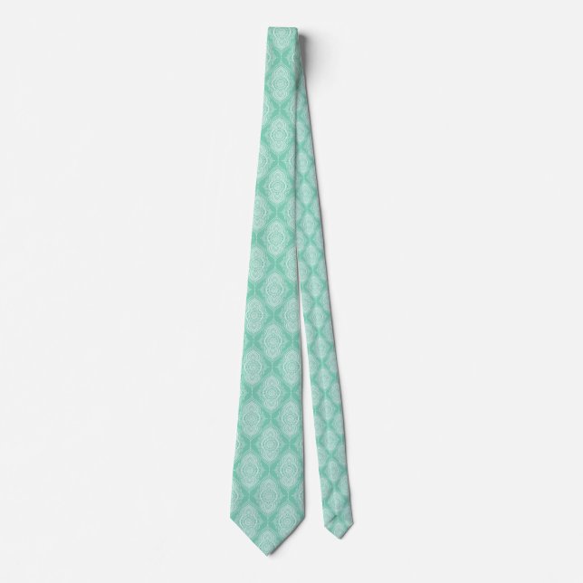 Cravate White Abstract Lace Teardrop On Mint-green (Devant)