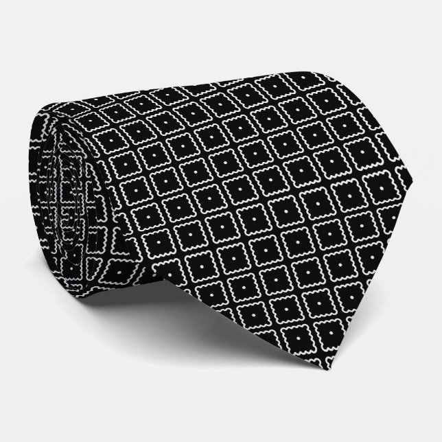 Cravate White and Black Square Dot Pattern (Roulé)