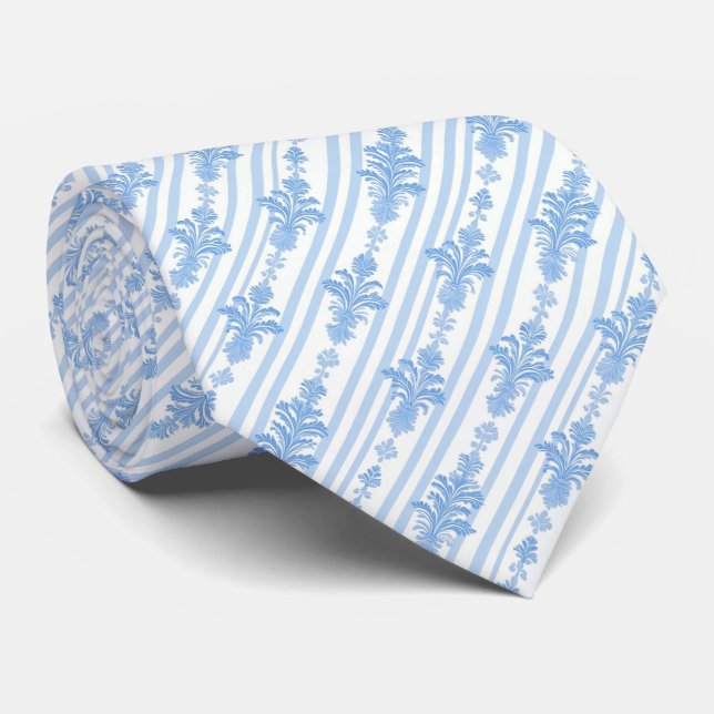 Cravate White and light blue pattern neck tie (Roulé)
