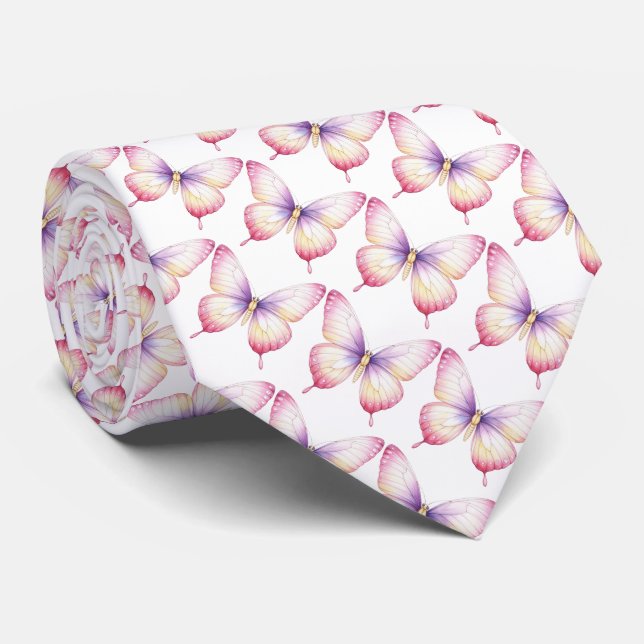 Cravate White Butterflies Neck Tie (Roulé)