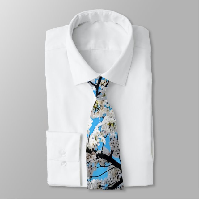 Cravate White Cherry Blossom Flowers Neck Tie (Attaché)