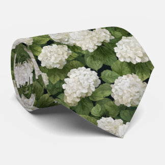 Cravate White Hydrangea Flowers with Green Leaves Pattern