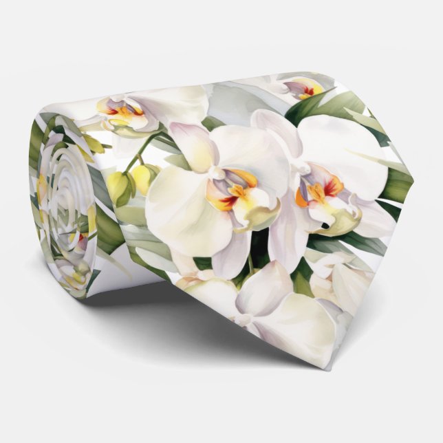 Cravate White Orchids Classic Formal Floral Neck Tie (Roulé)