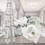 Cravate White Peony Silver Eucalyptus Mariage Sage Green<br><div class="desc">Aquarelle peinte blanc mariage floral cravate avec un arrière - plan vert sauge</div>