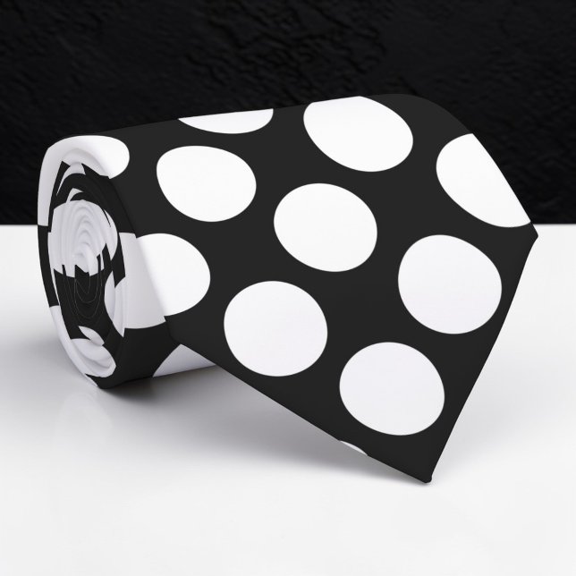 Cravate White Polka Dots on Black Custom Necktie (Créateur téléchargé)
