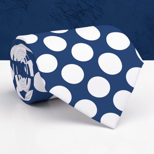 Cravate White Polka Dots on Blue Custom Necktie (Créateur téléchargé)