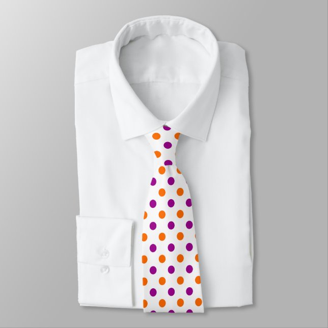Cravate White Purple Orange Polka Dots Pattern (Attaché)