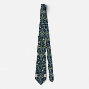 Cravate William Morris Blackthorn Bleu Blanc Vert Floral 