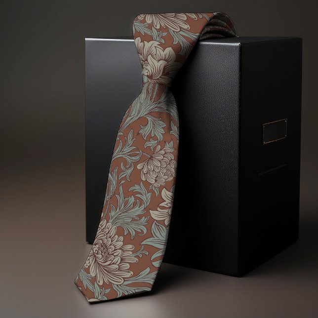 Cravate William Morris Chrysanthemum Motif Turquoise Brown (Créateur téléchargé)