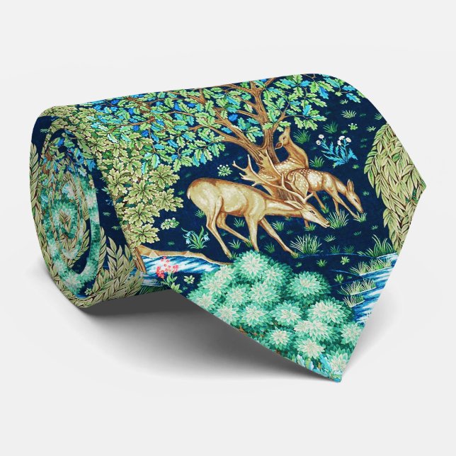 Cravate William Morris Deer par Brook Indigo Blue (Roulé)