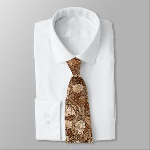 Cravate William Morris floral, brun chocolat et beige