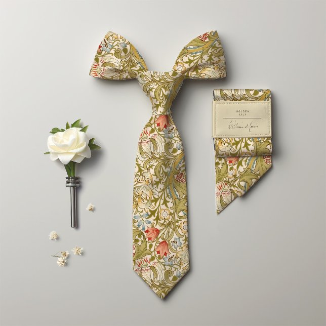 Cravate William Morris Golden Lily Motif Vintage (Dress to Impress with Golden Lily: More than a Tie, It's Artwork Around Your Neck.)