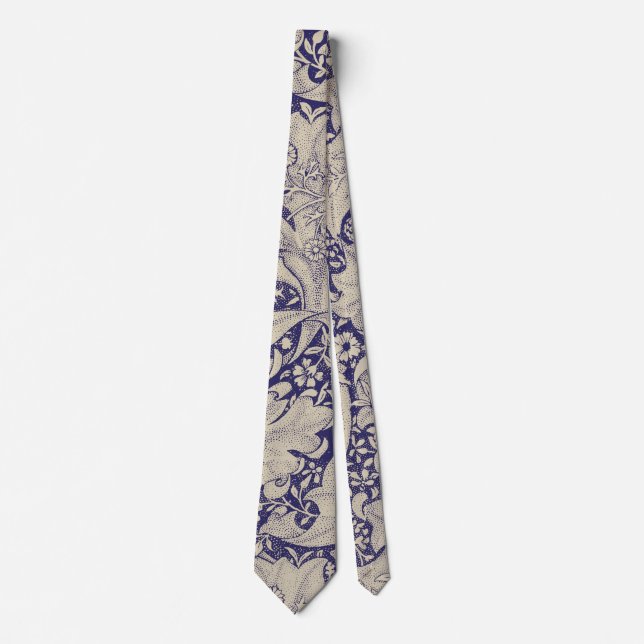 Cravate William Morris Motif Giroflée Bleu Antique (Devant)