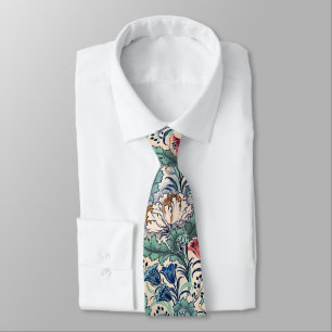 Cravate William Morris Rouge Bleu Turquoise Motif Floral